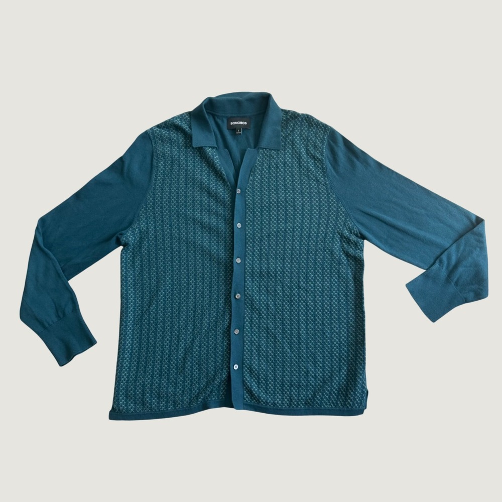 Bonobos Cardigan Sweater Large Knit Button Up Cotton Cashmere Teal Green